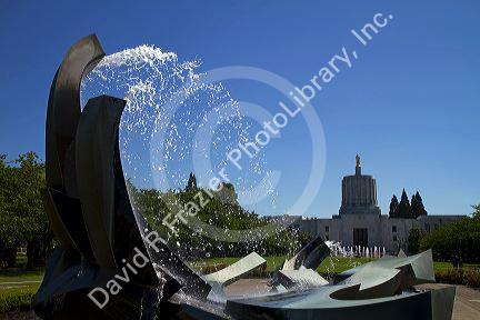 The Oregon Capitol Mall Sprague Fountain located in Salem, Oregon, USA.