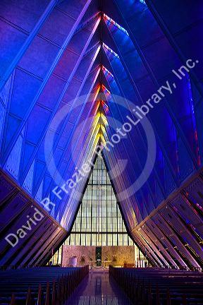 Interior of the Cadet Chapel at the Air Force Academy in Colorado Springs, Colorado, USA.