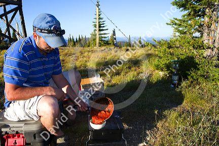 Camping near the Green Mountain Lookout tower along the historic Magruder Corridor road that devides the Frannk Church-River of No Return Wilderness Area and the Selway-Bitterwoot Wilderness in Idaho, USA.