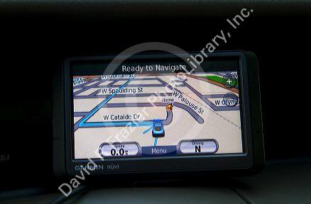 GPS navigation device being used in a car.