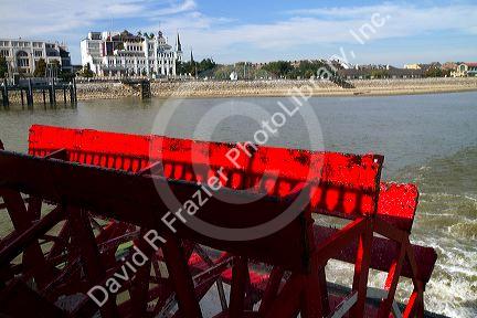 Paddle wheel of the SS. Natchez steamboat on the Mississippi River at New Orleans, Louisiana, USA.