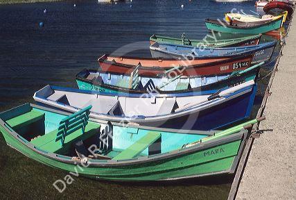 Boats docked at Lake Villarica, Chile.