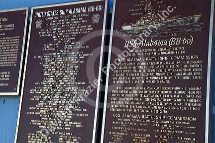 USS Alabama Battleship signage at Battleship Memorial Park, Mobile, Alabama, USA.