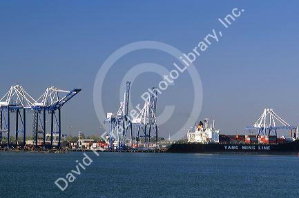 Container ship at Port of Charleston, South Carolina.