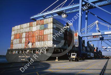 Container ship at Port of Charleston, South Carolina.