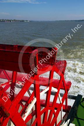 Paddle wheel of the SS. Natchez steamboat on the Mississippi River at New Orleans, Louisiana, USA.