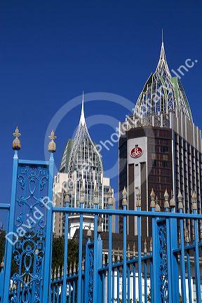 The RSA Battle House Tower and the Renaissance Riverview Plaza Hotel in downtown Mobile, Alabama, USA.