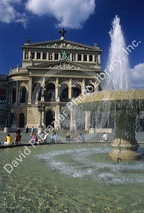 A fountain in front of the Opera House in Frankfurt, Germany.