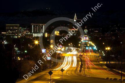 View of downtown Boise on a winter night, Idaho, USA.