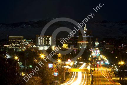 View of downtown Boise on a winter night, Idaho, USA.