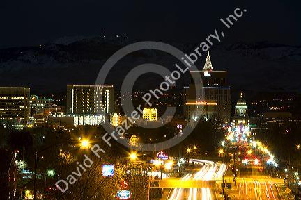 View of downtown Boise on a winter night, Idaho, USA.