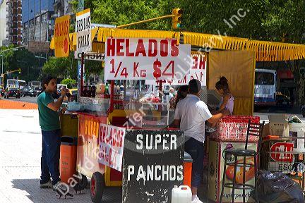 Street vendors selling ice cream and hot dogs in Buenos Aires, Argentina.