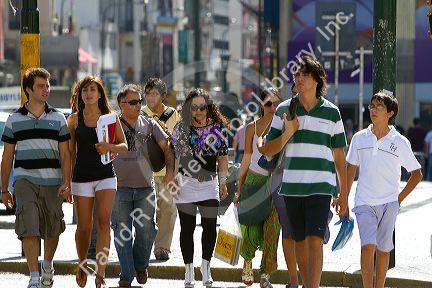 Pedestrians on Avenida 9 de Julio in Buenos Aires, Argentina.