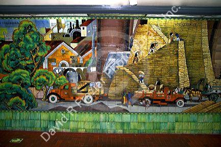 Mosaic art mural displayed in the underground metro of Buenos Aires, Argentina.