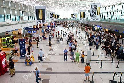 Departure hall of the Ministro Pistarini International Airport in Buenos Aires, Argentina.