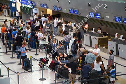 Departure hall of the Ministro Pistarini International Airport in Buenos Aires, Argentina.