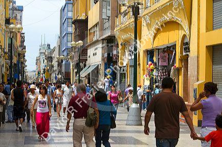 Calle De Mercaderes is a pedestrian street near Plaza Mayor in Lima, Peru.