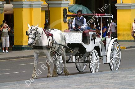 Horse drawn carriage at the Plaza Mayor or Plaza de Armas of Lima, Peru.