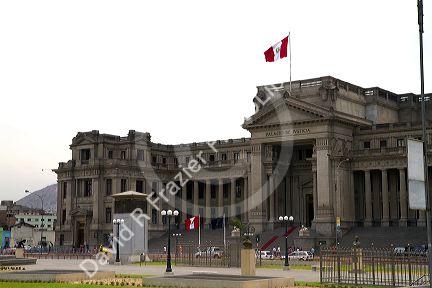 The Palace of Justice and the state flag of peru located in the Lima district of Lima, Peru.