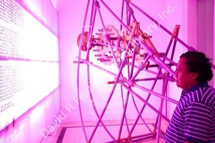 Art sculptures on display at the cultural center of the Ricardo Palma University in the Miraflores district of Lima, Peru.