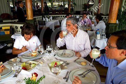People dine at La Rosa Nautica restaurant in Lima, Peru.
