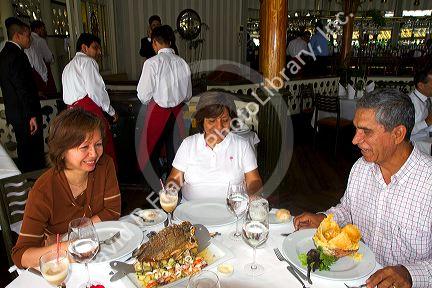 People dine at La Rosa Nautica restaurant in Lima, Peru.