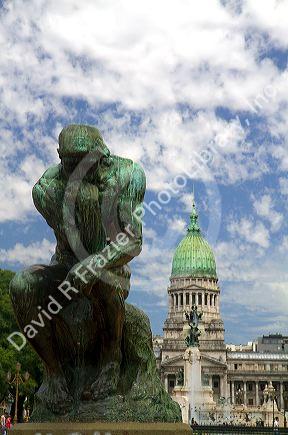 The Thinker sculpture in front of the Argentine National Congress building in Buenos Aires, Argentina.