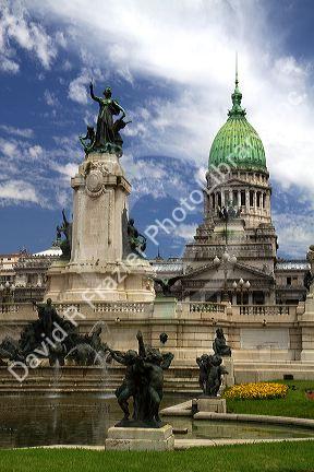 Monument to the Two Congresses in front of the Argentine National Congress building in Buenos Aires, Argentina.
