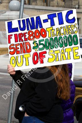 People protest cuts to education funding in Boise, Idaho, USA.