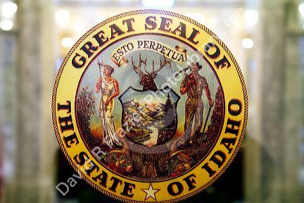 Great Seal of The State of Idaho inside the Idaho State Capitol building located in Boise, Idaho, USA.