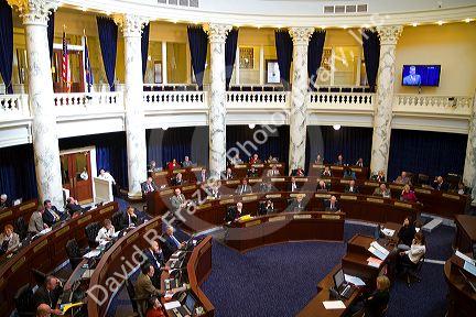 Idaho House of Representatives in session at the Idaho State Capitol building located in Boise, Idaho, USA.