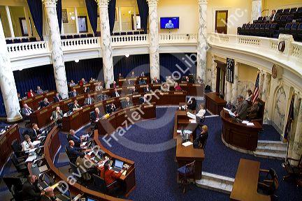 Idaho House of Representatives in session at the Idaho State Capitol building located in Boise, Idaho, USA.