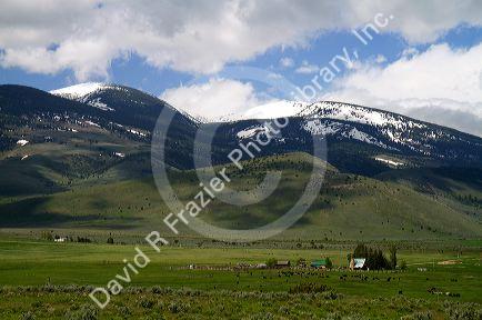 Ranch land and mountains along Idaho State Highway 77 near Almo, Idaho, USA.