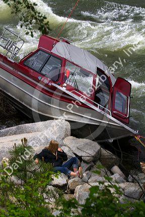 Jetboat crashed into rocks on the Payette River in Boise County, Idaho, USA.