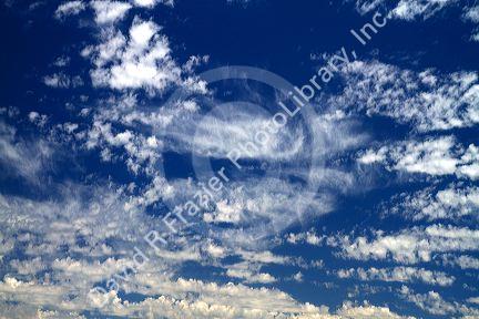 Cirrus clouds in the blue sky.