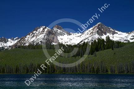Little Redfish Lake and the Sawtooth Mountain Range located in Custer County, Idaho, USA.