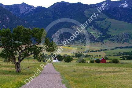 Mill Creek Ranch and mountains east of Ennis, Montana, USA.