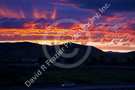 Sunset along Interstate 15 near Dillon, Montana, USA.