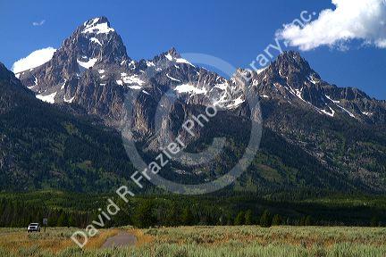 Scenic view of the Teton Range inside Grand Teton National Park located in northwestern Wyoming, USA.