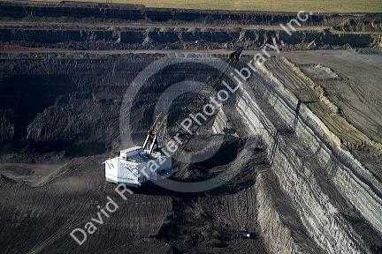 Aerial view of a dragline being used in the process of coal surface mining in Campbell County, Wyoming, USA.