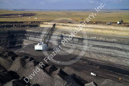 Aerial view of a dragline being used in the process of coal surface mining in Campbell County, Wyoming, USA.