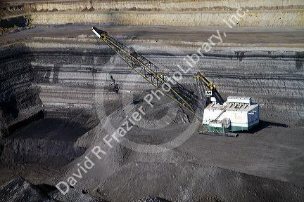 Aerial view of a dragline being used in the process of coal surface mining in Campbell County, Wyoming, USA.