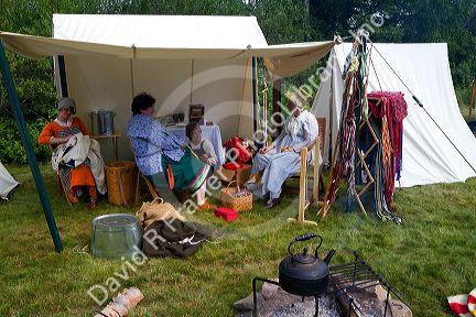 People participate in a rendezvous re-enactment at the Grand Portage National Monument on the north shore of Lake Superior in northeastern Minnesota, USA.