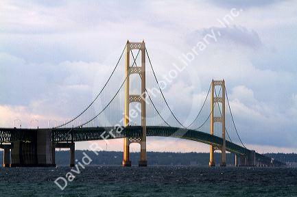 View of the Mackinac Bridge connecting the Upper and Lower peninsulas of Michigan, USA.