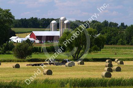 Red barn and farmland along U.S. Highway 10 near Brilliion, Wisconsin, USA.
