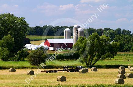 Red barn and farmland along U.S. Highway 10 near Brilliion, Wisconsin, USA.