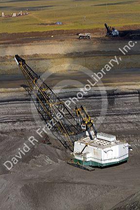 Aerial view of a dragline being used in the process of coal surface mining in Campbell County, Wyoming, USA.