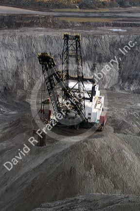 Aerial view of a dragline being used in the process of coal surface mining in Campbell County, Wyoming, USA.