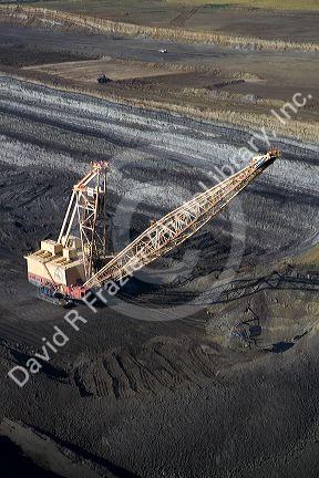 Aerial view of a dragline being used in the process of coal surface mining in Campbell County, Wyoming, USA.