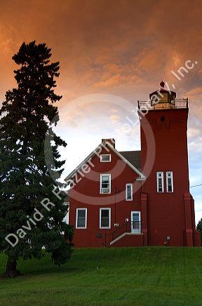 The Two Harbors Lighthouse overlooking Agate Bay on Lake Superior located in Two Harbors, Minnesota, USA.